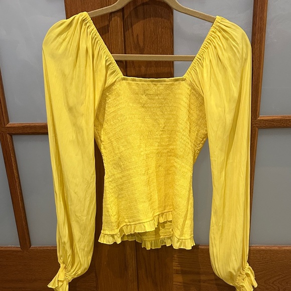 Ramy Brook Yellow Puff-Sleeve Smocked Top - Picture 4 of 7